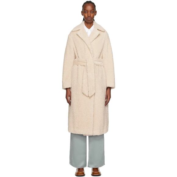 Vince Sand Beige Textured Faux Fur Belted Coat Women’s Size Large NWT